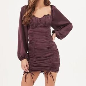 NWT ASTR THE LABEL Mardi Long Sleeve Ruched Dress w/ Lace Size Medium